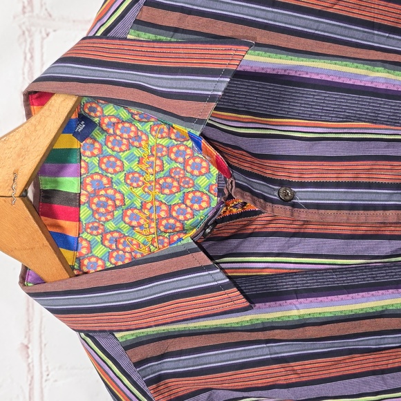 Robert Graham Multicolored Striped Button Down Men’s Shirt Size XL - Picture 3 of 12